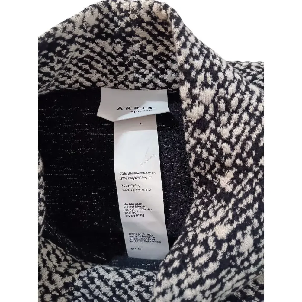 AKRIS PUNTO Woven Knit Sweater Dress 8 Tweed Textured Zip Side Pockets Black